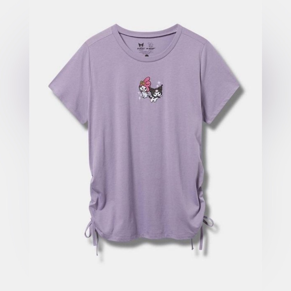 Kuromi My Melody Slim Fit Embroidered Cinch Tee Light Purple Lavender Size 1X